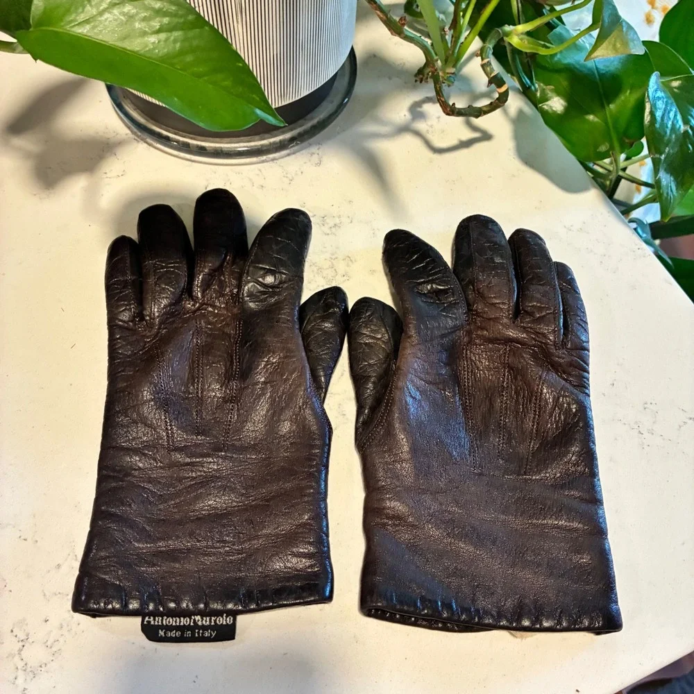 Antonio Murolo Gloves 7 Dark Brown Leather Wool Lined Italy Classic Quiet Luxury